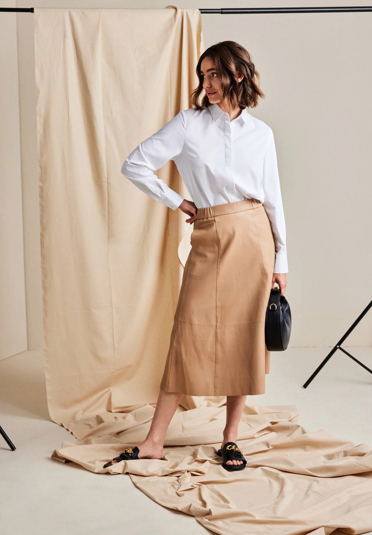 Sophie Leather Skirt - Latte