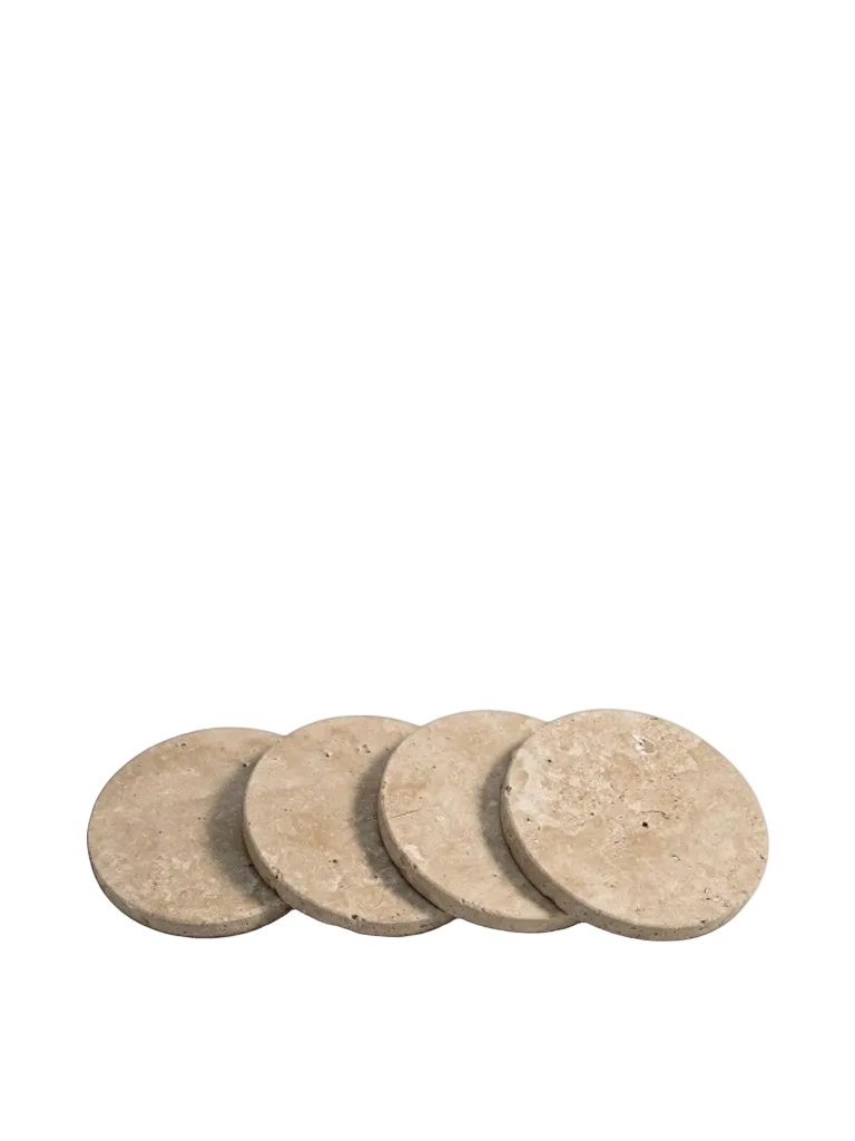 Rund dekorationsbrik i beige travertin