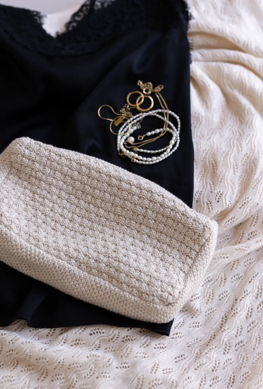 Strikket Clutch - Beige