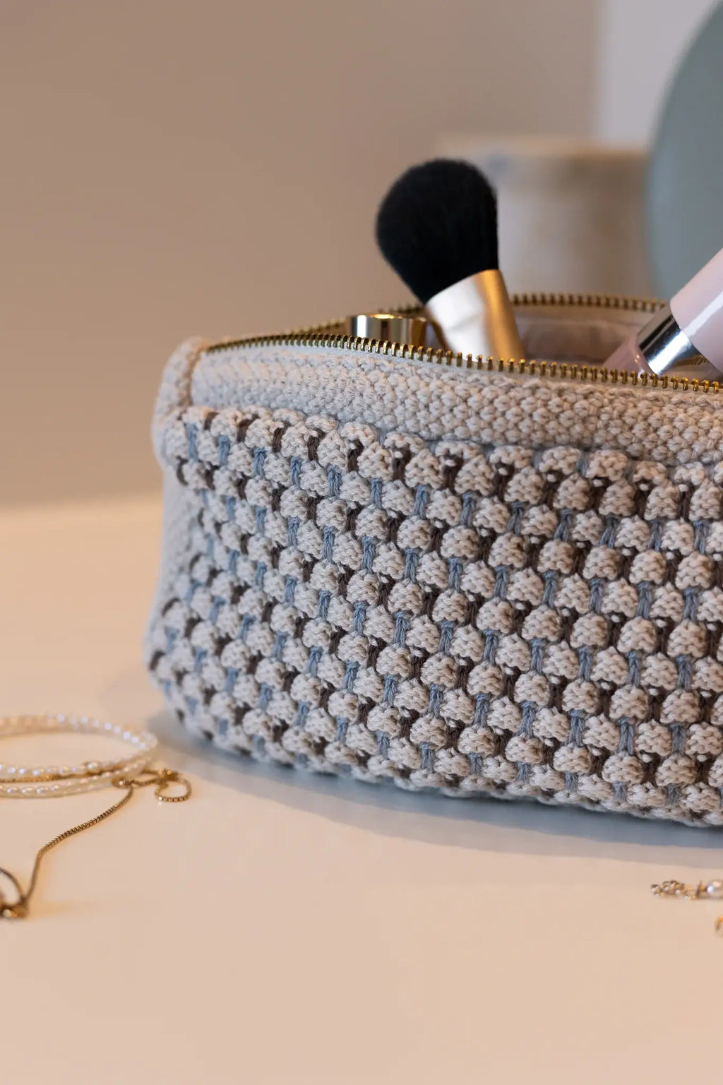 Strikket Clutch - Beige, Brown & Blue
