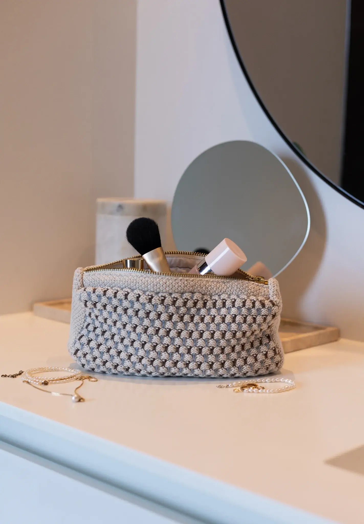 Strikket Clutch - Beige, Brown & Blue