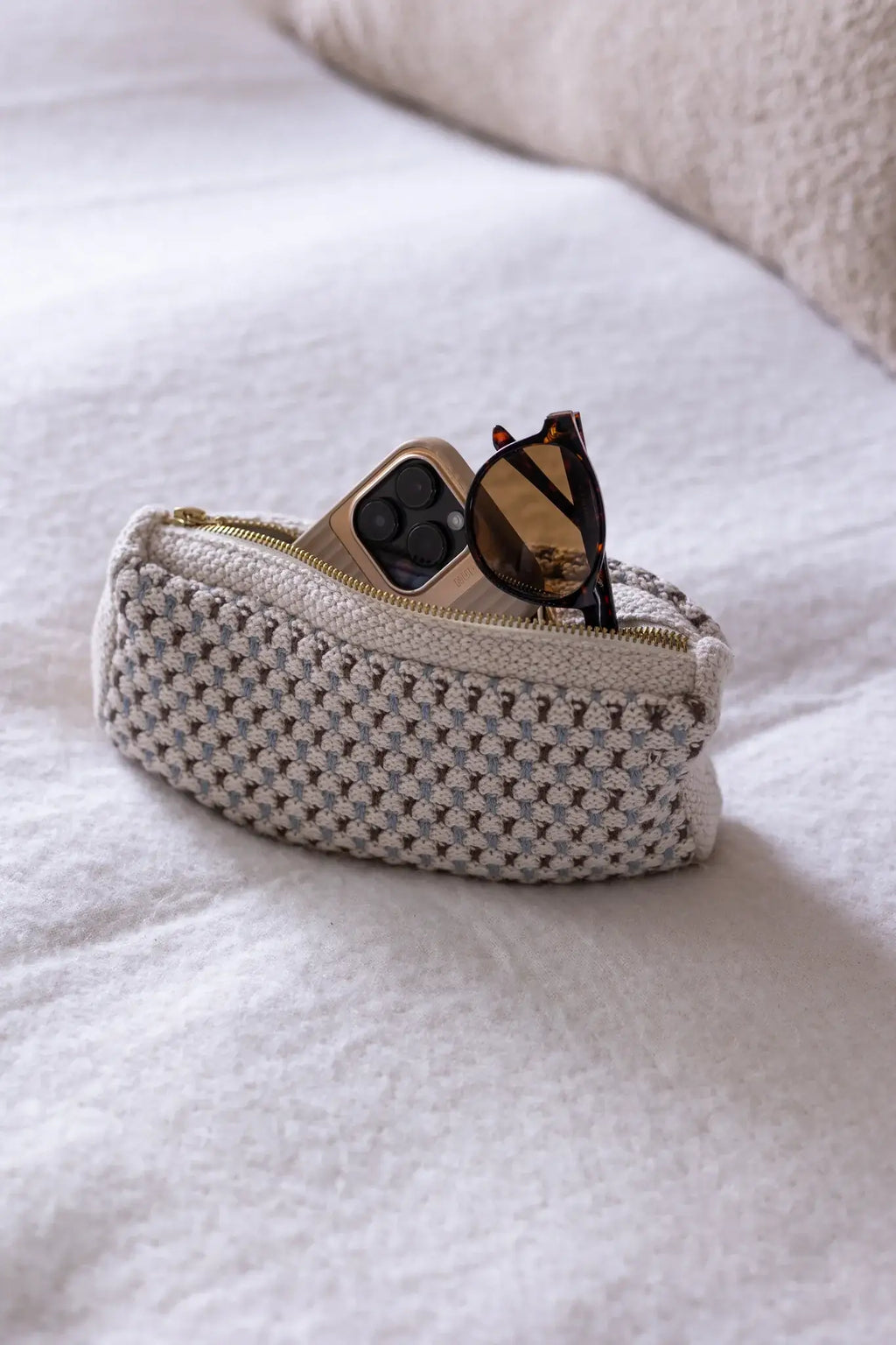 Strikket Clutch - Beige, Brown & Blue