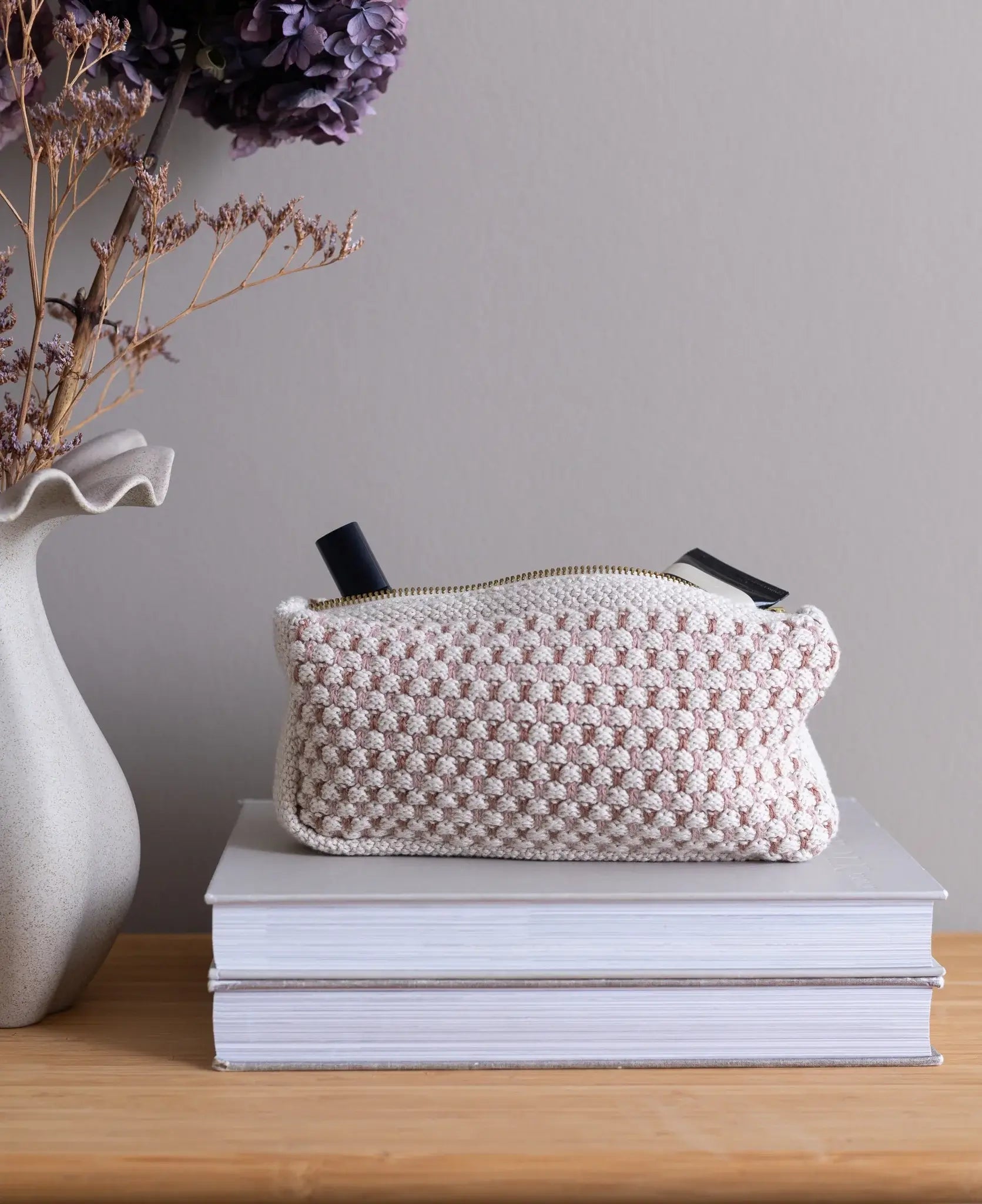 Strikket Clutch - Beige, Brown & Rosa