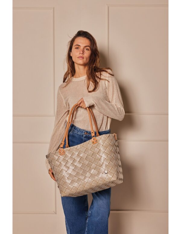 Sainte-Maxime Stripes shopper, Khaki | Handed By - Image 3
